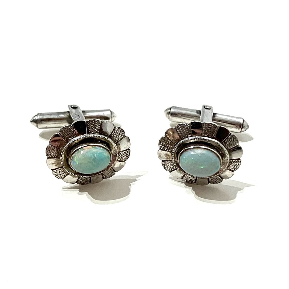 Vintage Silver Genuine Opal Cufflinks